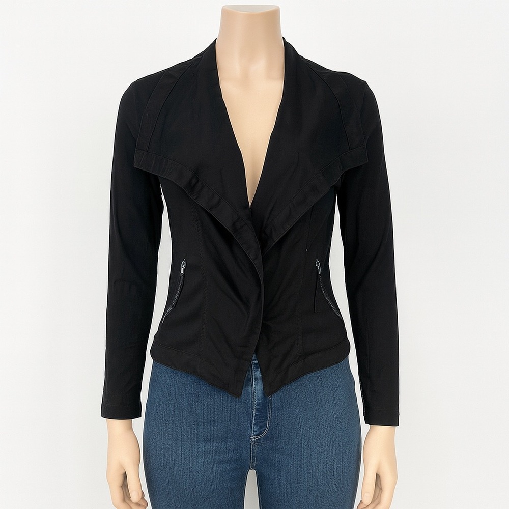 Marrakech Moto Jacket Womens XS Black Draped Waterfall Front Zip‎ Pockets
